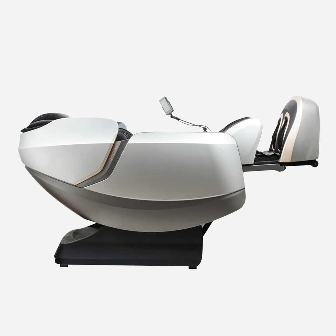 Side view of Maestro Massage Table with foot rest enabled