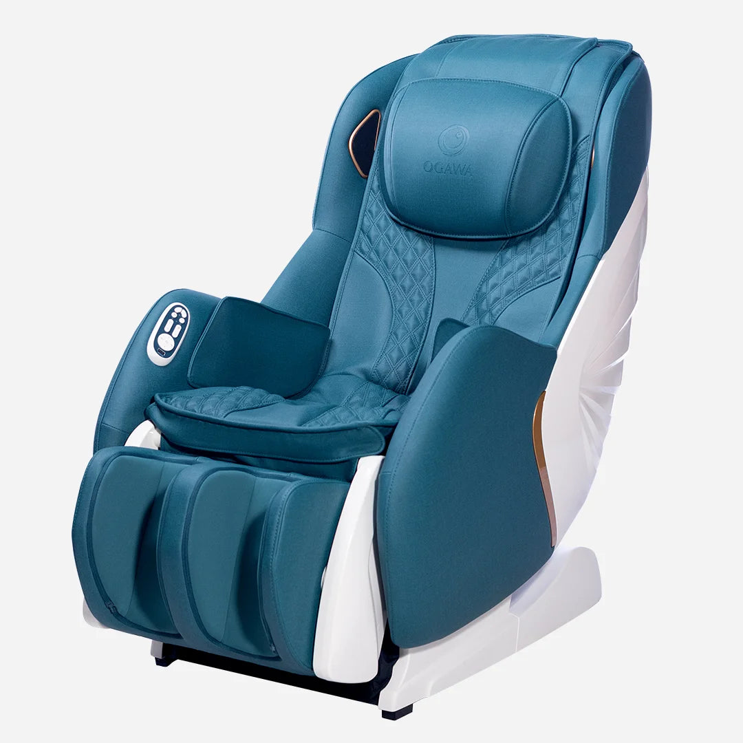 A blue and white MySofa Luxe Plus massage chair
