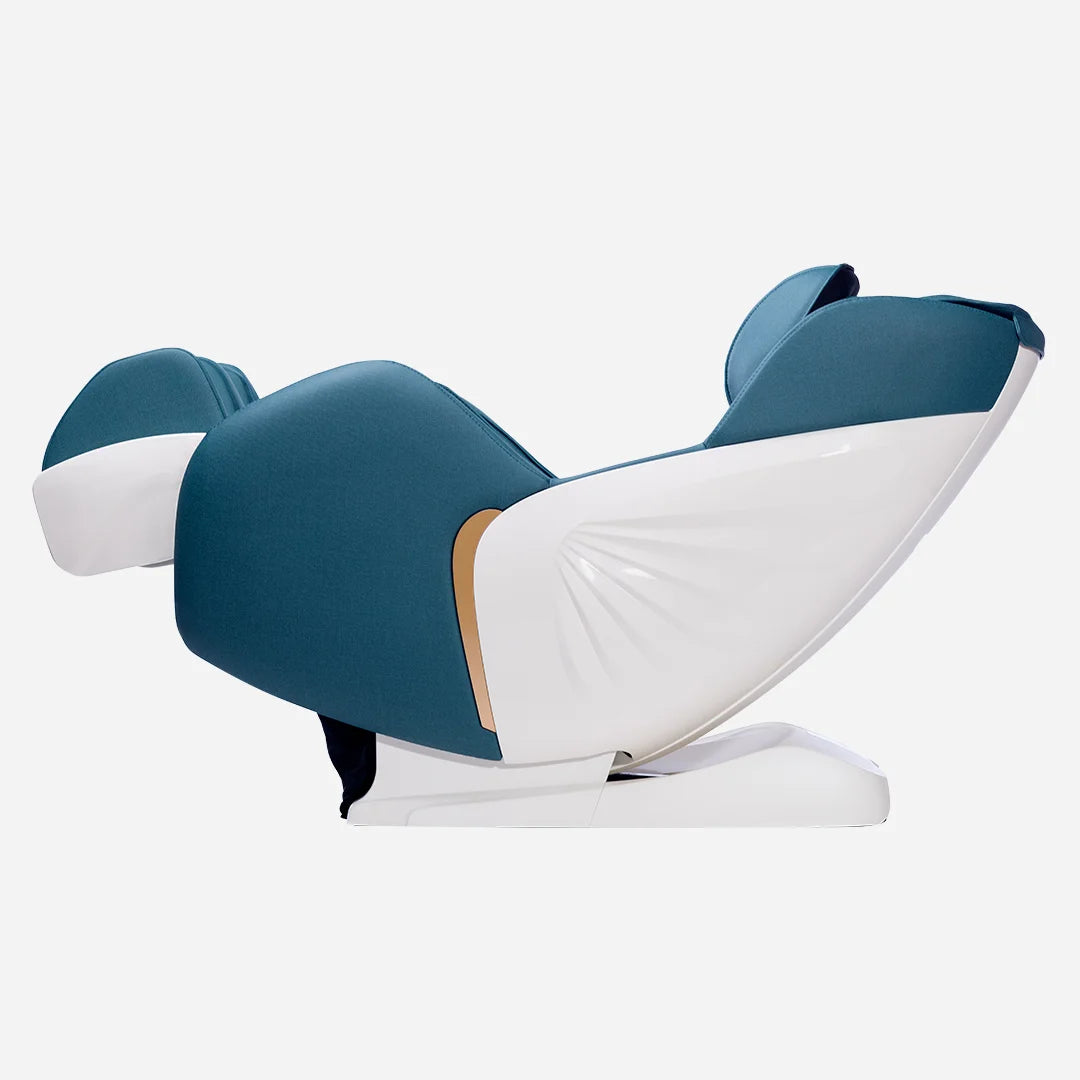 Side view of blue and white MySofa Luxe Plus in white background