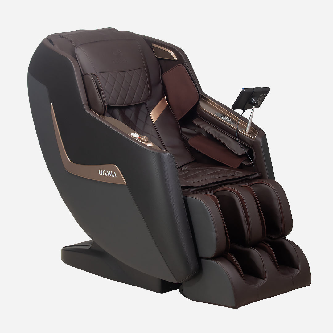 Brown MyZonic Pro Massage Chair with quilted details on a white background